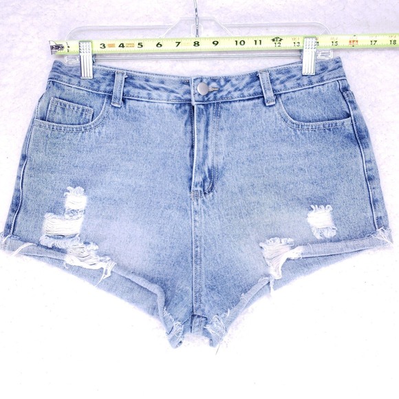 Online Shop Destroyed Cheeky Jean Shorts Women Size XL High Rise Denim Pants - Picture 2 of 6